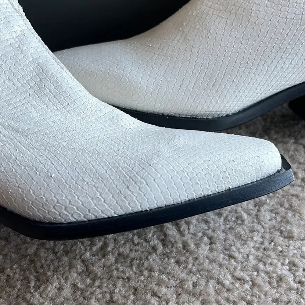 ALL SAINTS Lenora Snake Embossed White Leather Minimalist Neutral Booties - Picture 7 of 12